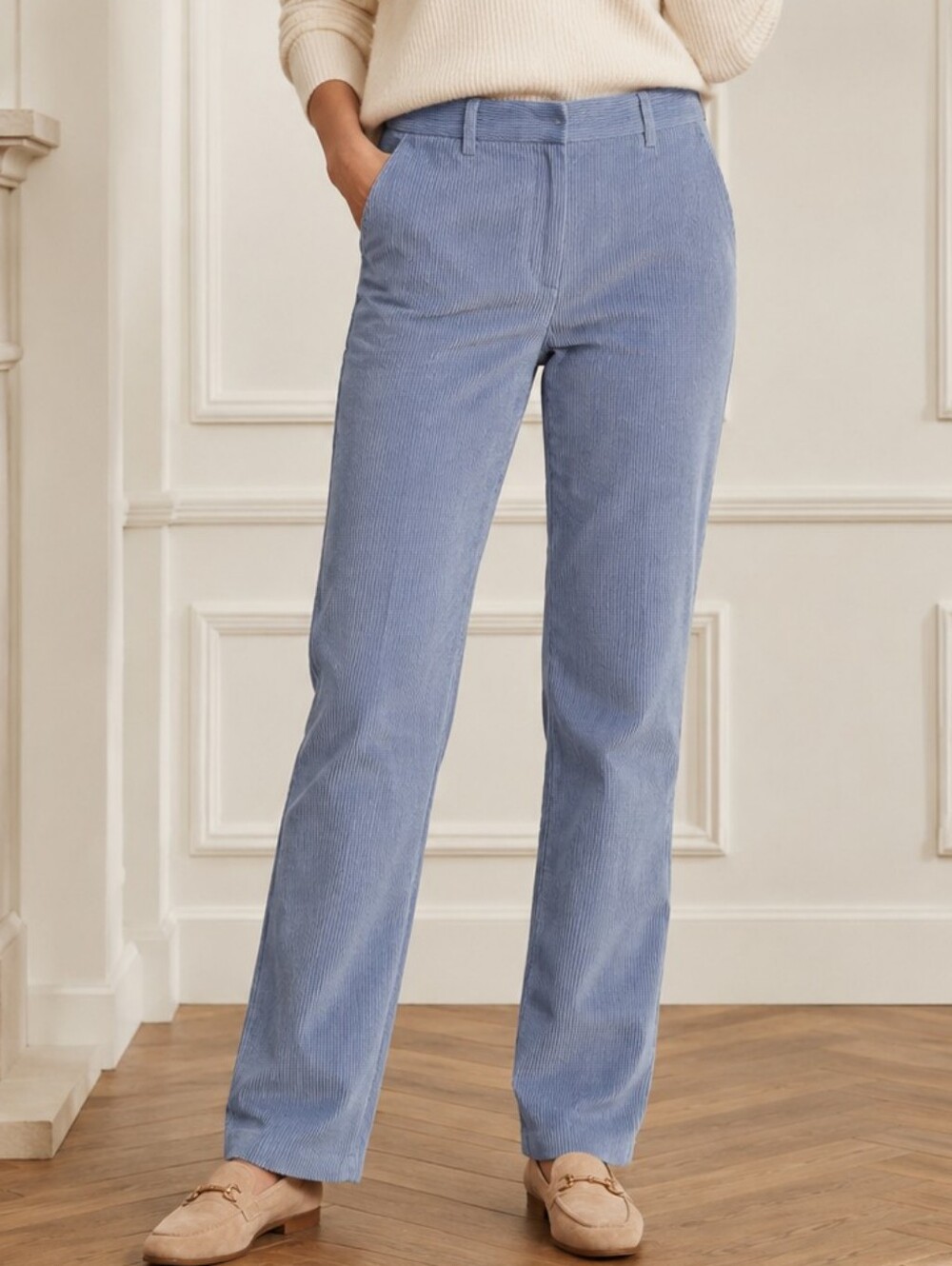 J. McLaughlin Blue Corduroy Straight Leg Pants Size 4 Y2K Preppy Made USA